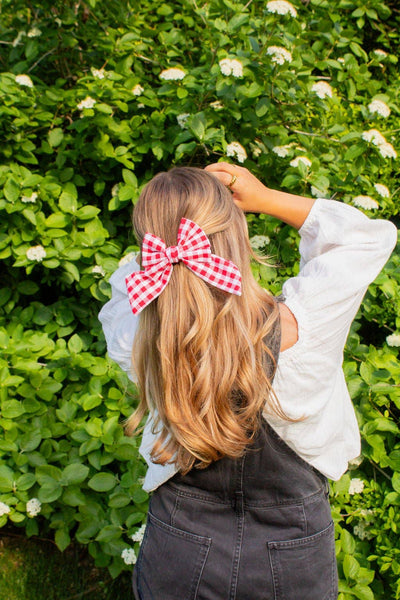 Red Gingham Bow Clip