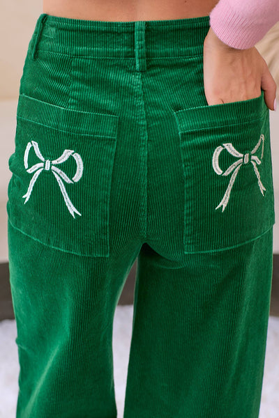 Put A Bow On It Green Corduroy Pants