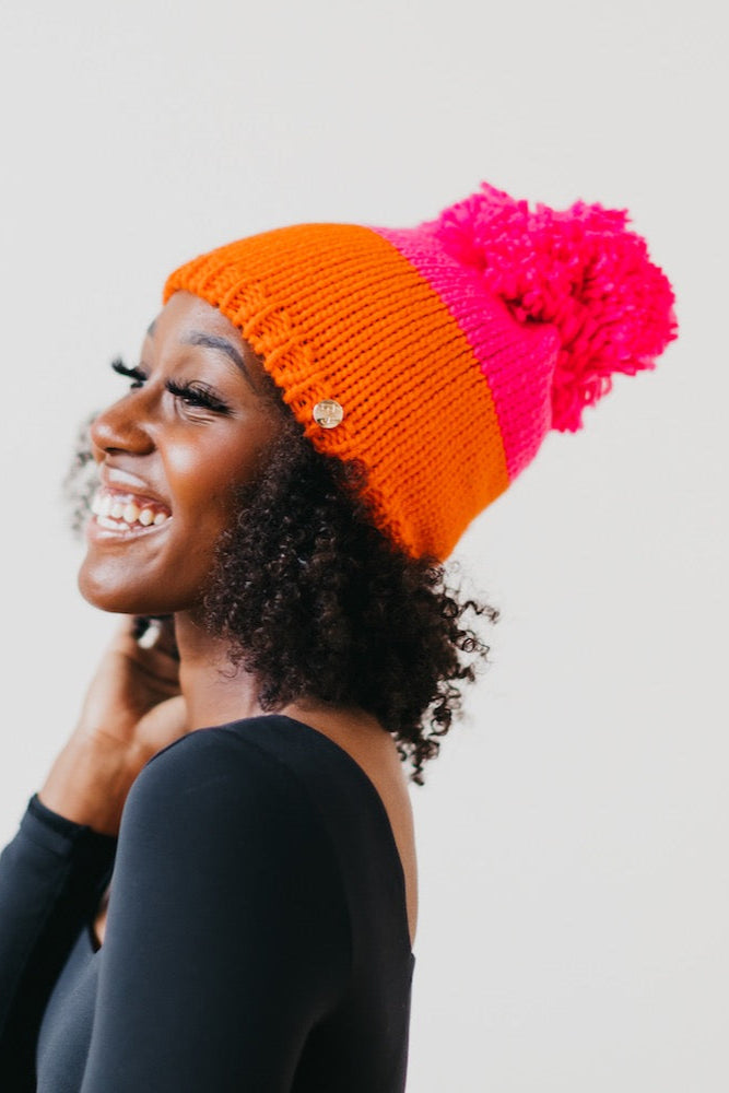 Alpine Snow Beanie / Fuchsia and Orange