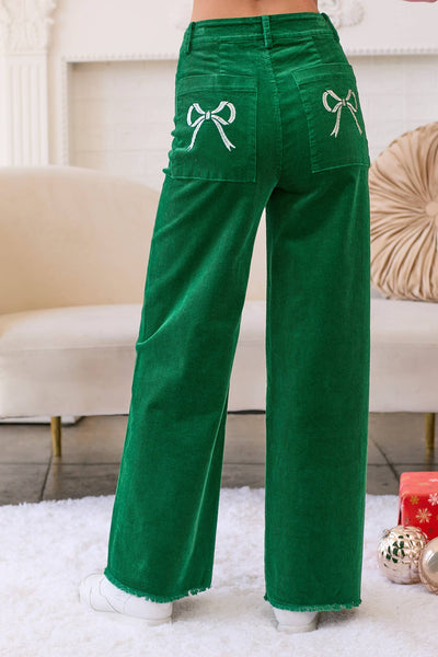 Put A Bow On It Green Corduroy Pants