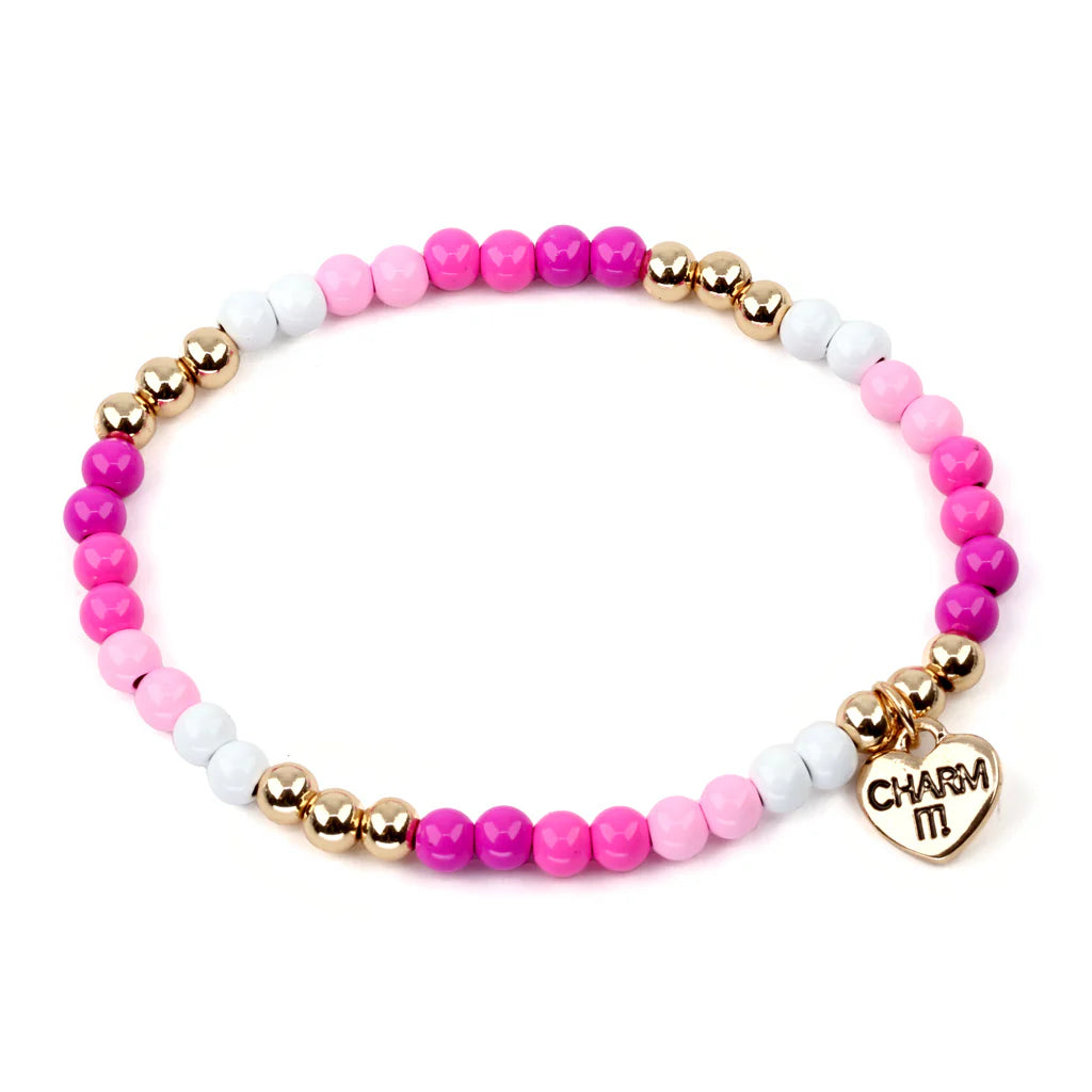 Charm It! Gold Pink Stretch Bead Bracelet