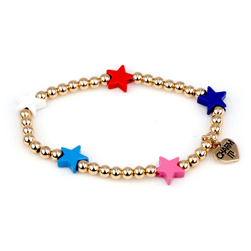 Gold Patriotic Stretch Bead Bracelet