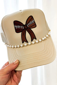 Football Bow Trucker Hat with Pearls