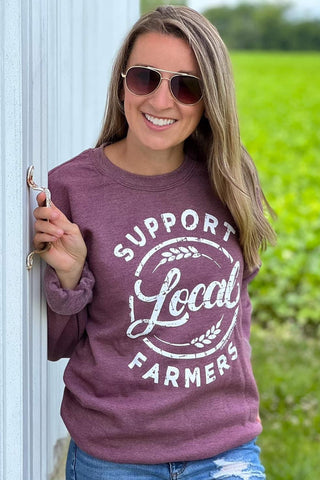 Support Local Farmers Crew Sweatshirt / Maroon