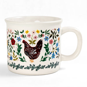 Chickens Folk Floral Mug