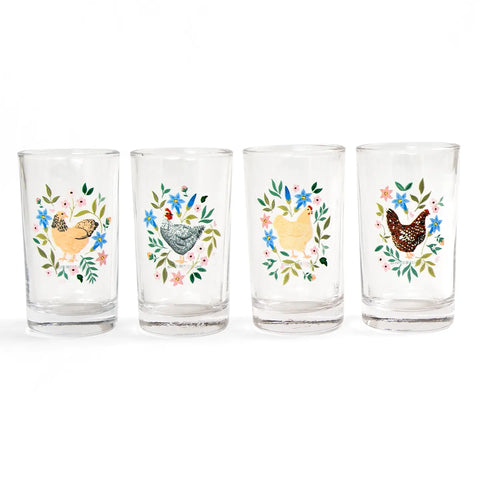 Chicken Folk Floral Mini Juice Glass