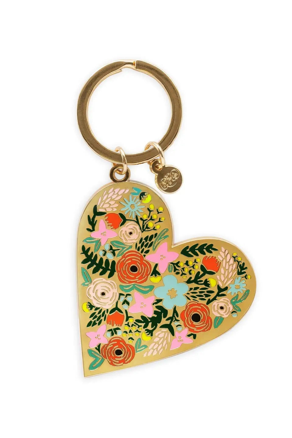 Floral Heart Enamel Keychain