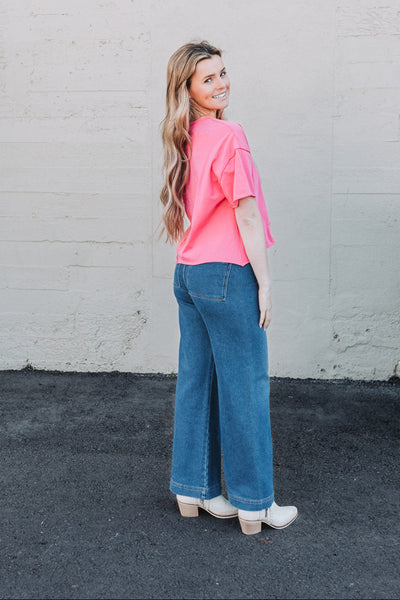 Raw Edge Crop Top / Fuchsia Pink