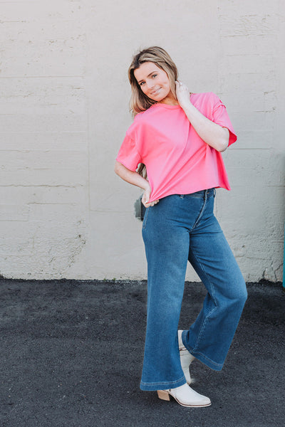 Raw Edge Crop Top / Fuchsia Pink