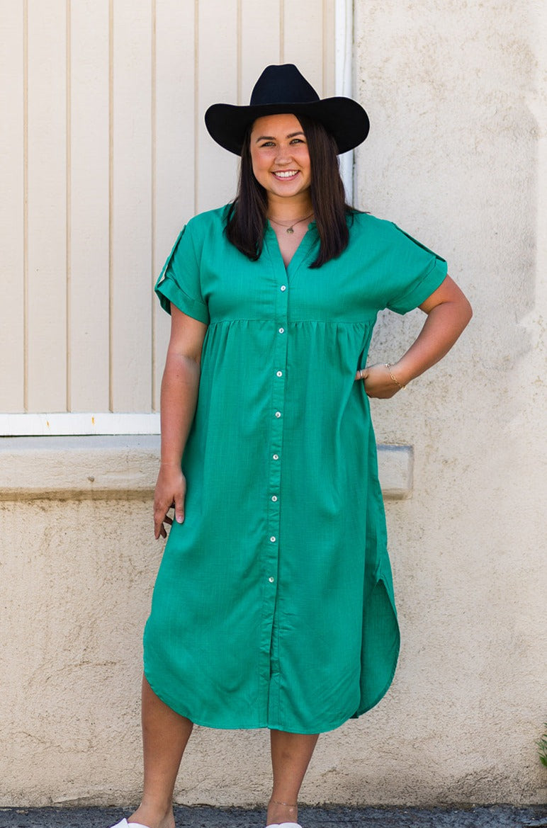 Emerald Buttondown Dress *final sale*