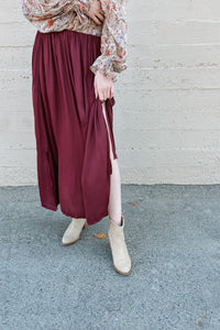 Take A Stroll Midi Skirt / Wine